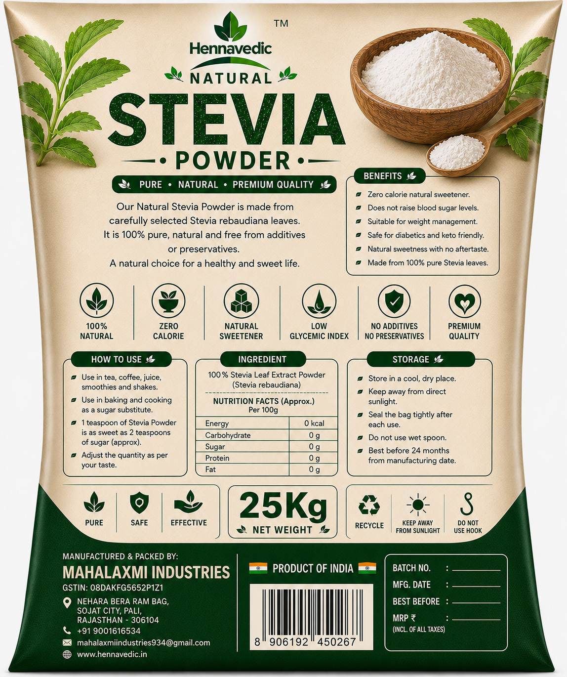 Stevia Powder 25kg - Image 2